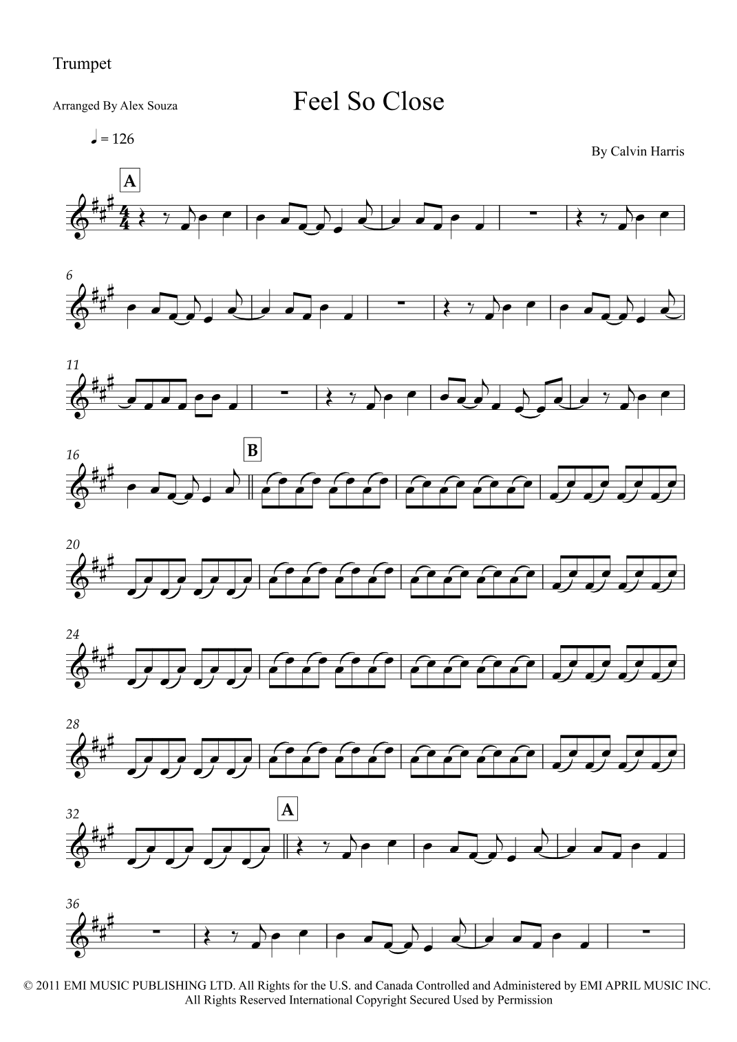 Feel So Close (arr. Alex Souza)