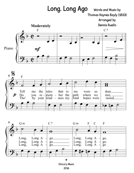 Long, Long Ago - Piano Solo (With Lyrics) - Early Intermediate (arr. Dennis Ruello)