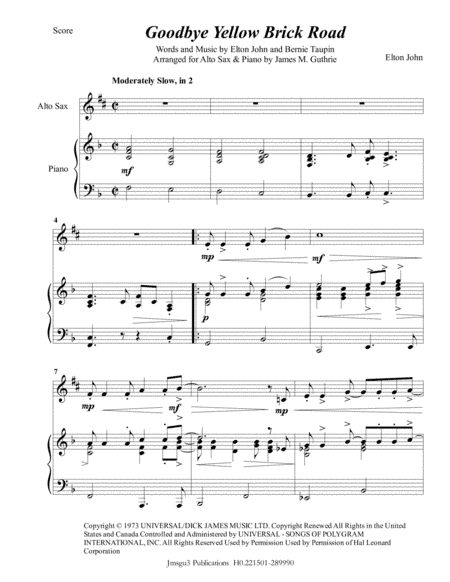 Goodbye Yellow Brick Road (arr. James M. Guthrie, ASCAP)