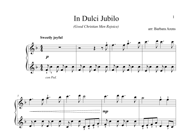 In Dulci Jubilo - Good Christian Men rejoice - early intermediate (arr. Barbara Arens)