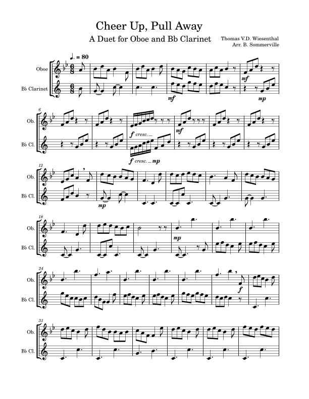 Cheer Up, Pull Away: A Duet for Oboe and Bb Clarinet (arr. Brittany Sommerville)