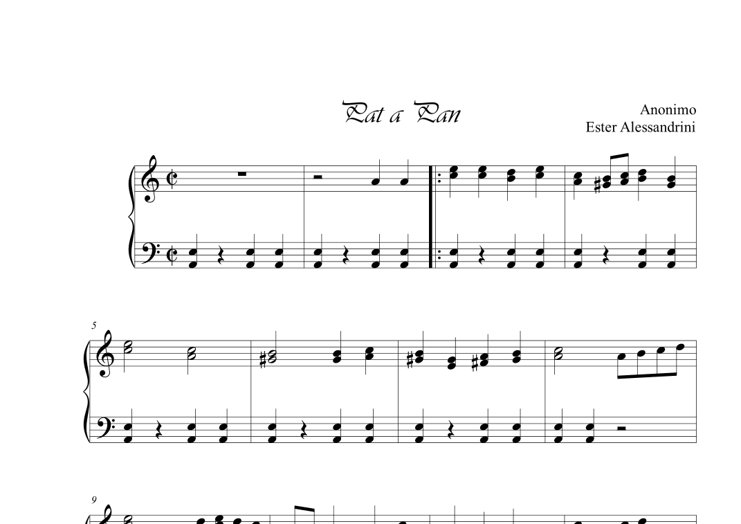 Pat a Pan. Easy piano (arr. Ester Alessandrini)