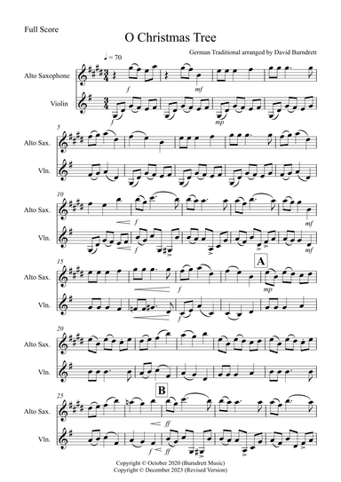 O Christmas Tree for Alto Saxophone and Violin Duet (arr. David Burndrett)