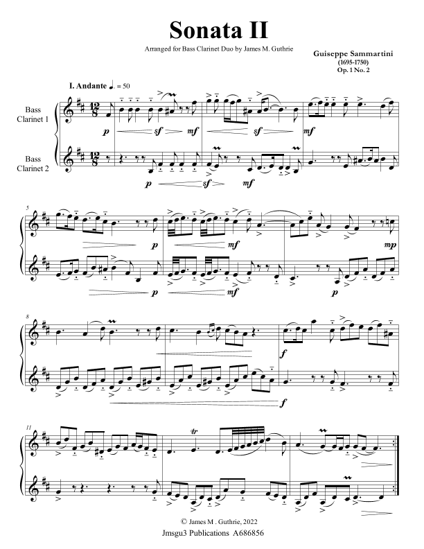 Sammartini: Sonata Op. 1 No. 2 for Bass Clarinet Duo (arr. James M. Guthrie)