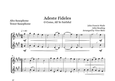 Adeste Fideles (O Come, All Ye Faithful) - sax duet (alto/tenor) (arr. Vitor Melo)