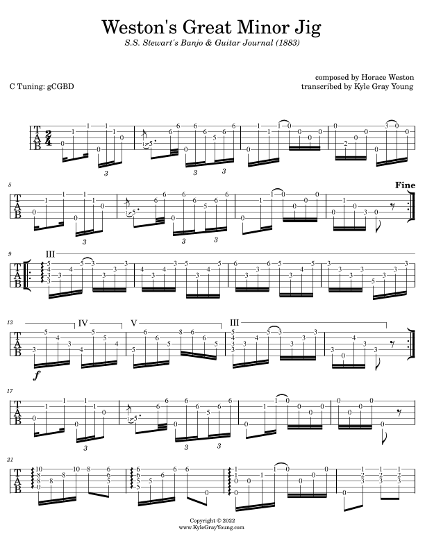 Weston's Great Minor Jig (banjo tabs) (arr. Kyle Gray Young)