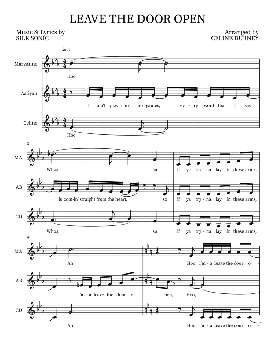 Leave The Door Open (arr. Celine Durney)
