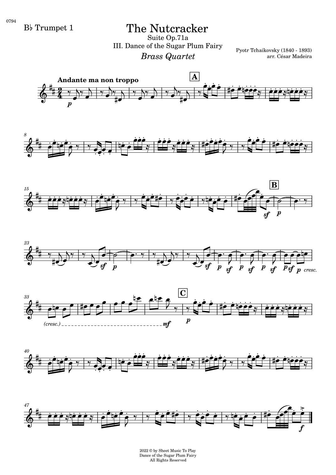 Dance of the Sugar Plum Fairy - Brass Quartet (Individual Parts) (arr. César Madeira)