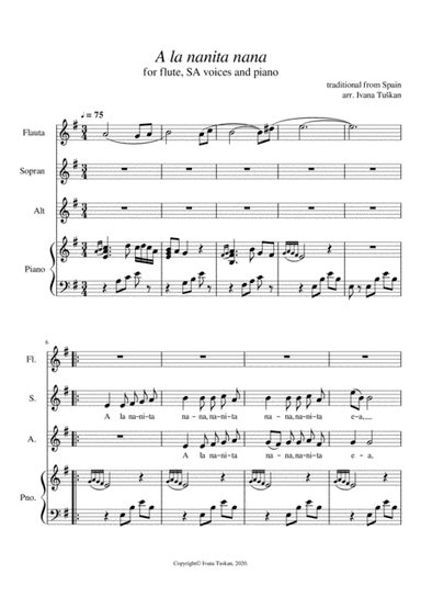 A la nanita, for SA voices, flute and piano, E minor (arr. Ivana Tuskan)
