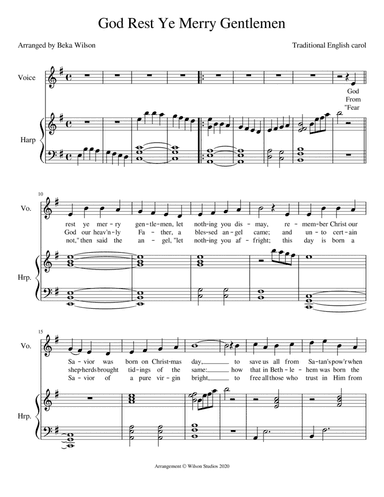 God Rest Ye Merry Gentlemen--vocal solo (treble clef) with harp accompaniment (arr. Beka Wilson)