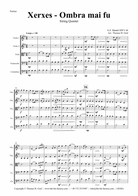 Xerxes Largo - Ombra mai fu - String Quintet (arr. Thomas H. Graf)