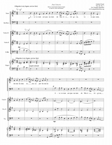 Ave Verum - By Gabriel Faure - Arr. for SA or TB with strings and organ. (arr. Gregory Hamilton)