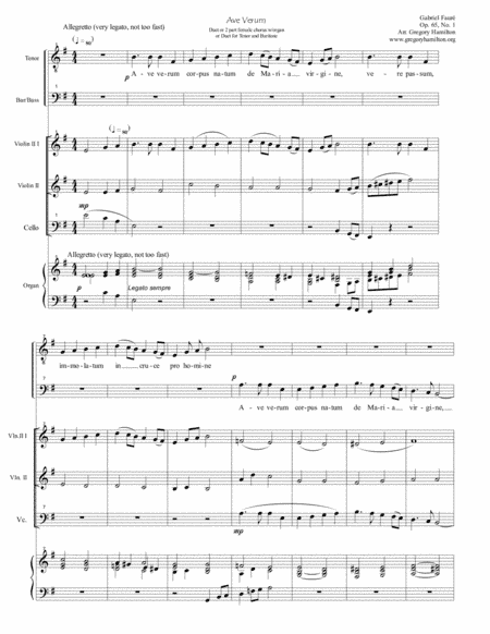 Ave Verum - By Gabriel Faure - Arr. for SA or TB with strings and organ. (arr. Gregory Hamilton)