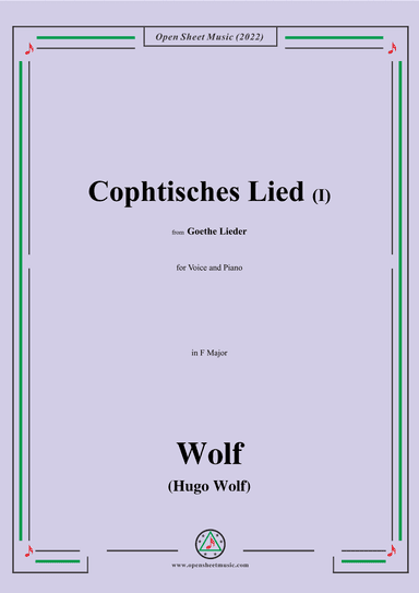 Wolf-Cophtisches Lied I,in F Major,IHW10 No.14 (arr. OSM Press)