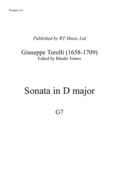 Torelli G7 Sonata in D major. Solo trumpet parts. (arr. Rhodri Tomos)