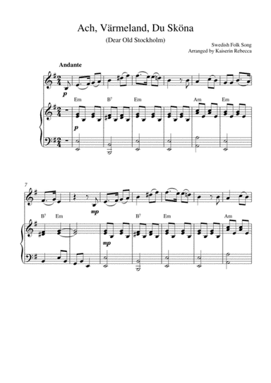 Ach, Värmeland, Du Sköna (for oboe solo and piano accompaniment) (arr. Kaiserin Rebecca)