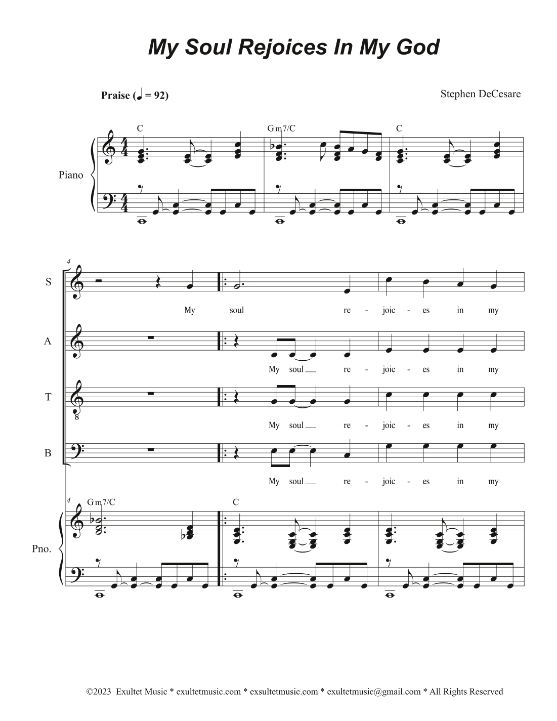 My Soul Rejoices In My God (Vocal Quartet - (SATB)