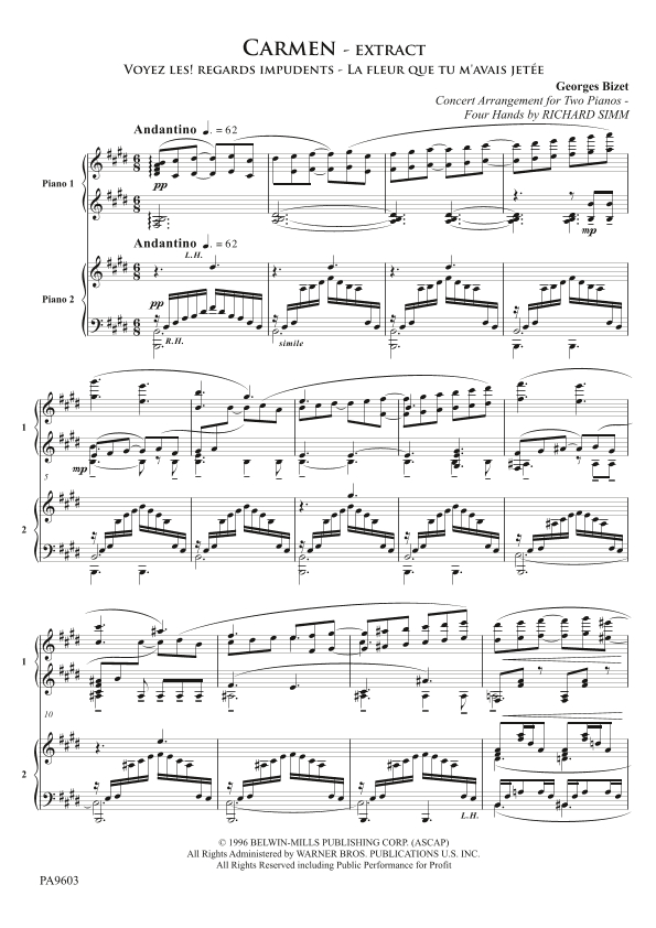 "La Fleur" from "Carmen", arr. for 2 pianos (arr. Richard Simm)