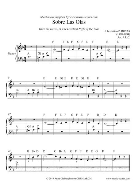 Over the Waves - Easy Piano (with note names) (arr. Anne Christopherson GRSM ARCM)