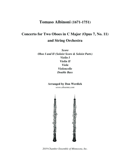 Concerto for Two Oboes in C Major, Op. 7 No. 11 and String Orchestra (arr. Don Werdick (1946 - ))