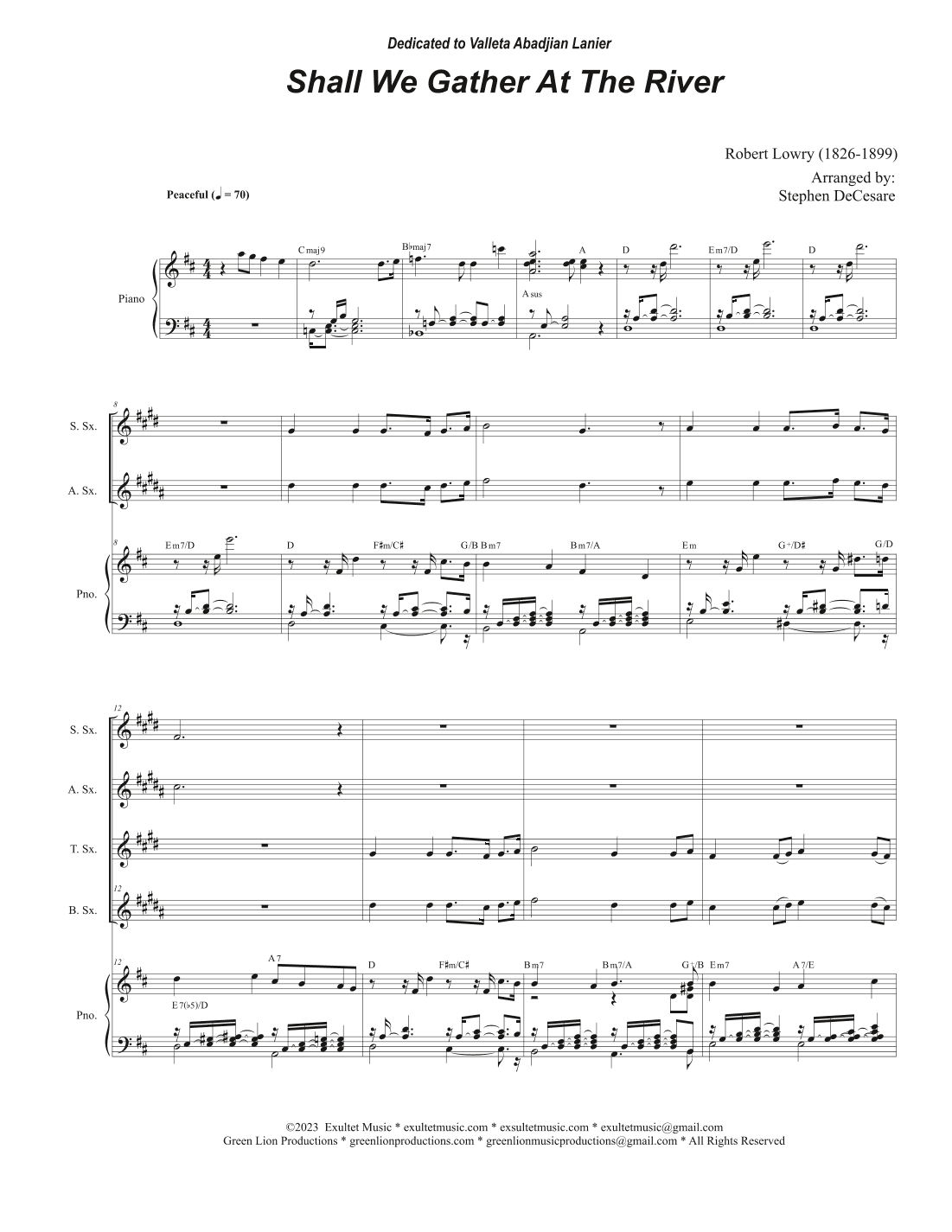 Shall We Gather At The River (Saxophone Quartet and Piano) (arr. Stephen DeCesare)