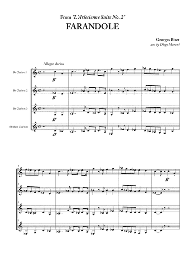 Farandole from "L'Arlesienne Suite No. 2" for Clarinet Quartet (arr. Diego Marani)