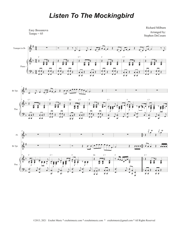 Listen To The Mockingbird (Bb-Trumpet solo and Piano) (arr. Stephen DeCesare)