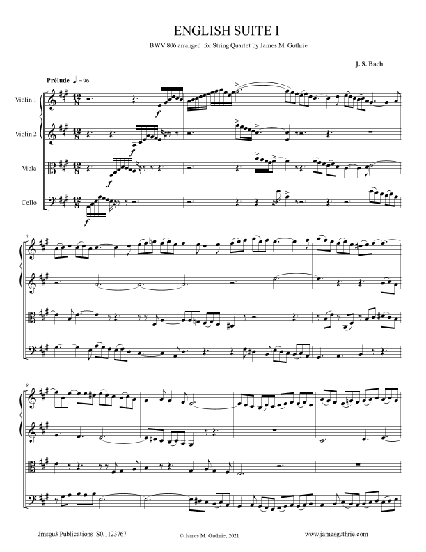 BACH: Six English Suites BWV 806-811 for String Quartet (arr. James M. Guthrtie)
