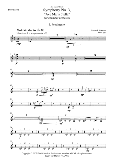 Carson Cooman: Symphony No. 3, "Ave Maris Stella" (2005) for chamber orchestra, percussion part
