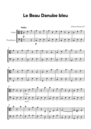 Johann Strauss II - Le Beau Danube bleu for Viola and Trombone (arr. Cadenza Editions)