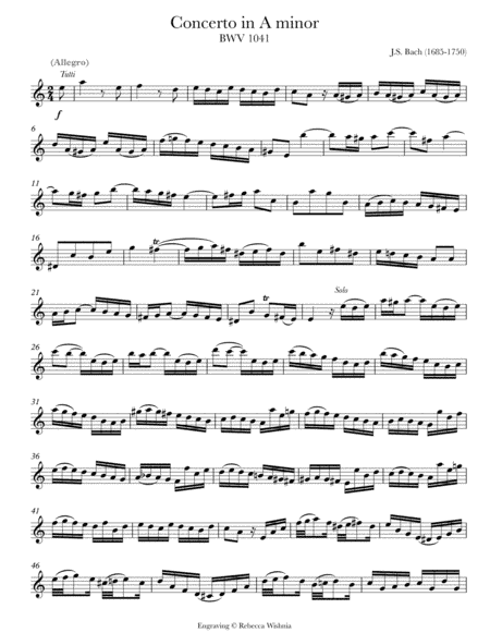 Violin Concerto in A Minor, BWV 1041 (arr. Rebecca Wishnia)