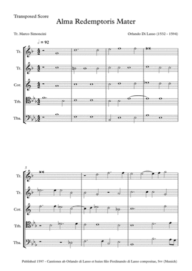 Di Lasso, Orlando - Alma Redemptoris Mater - Brass Quintet (arr. Marco Simoncini)