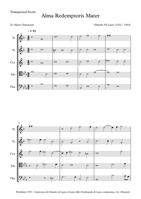 Di Lasso, Orlando - Alma Redemptoris Mater - Brass Quintet (arr. Marco Simoncini)