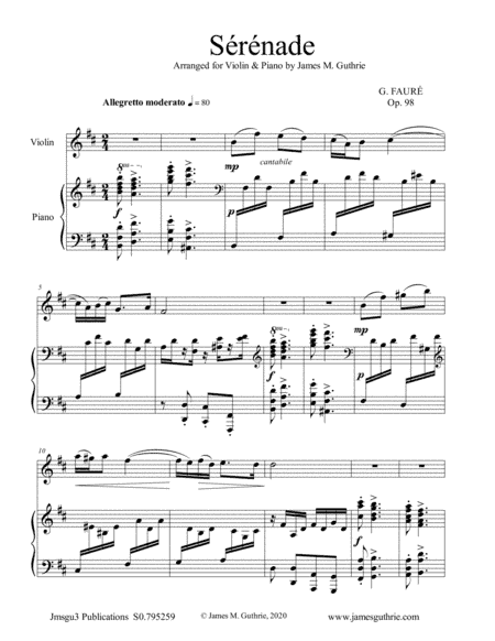Fauré: Sérénade Op. 98 for Violin & Piano (arr. James Guthrie, ASCAP)