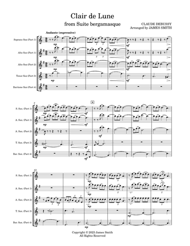 Clair de lune for Saxophone Quartet (arr. James Smith)