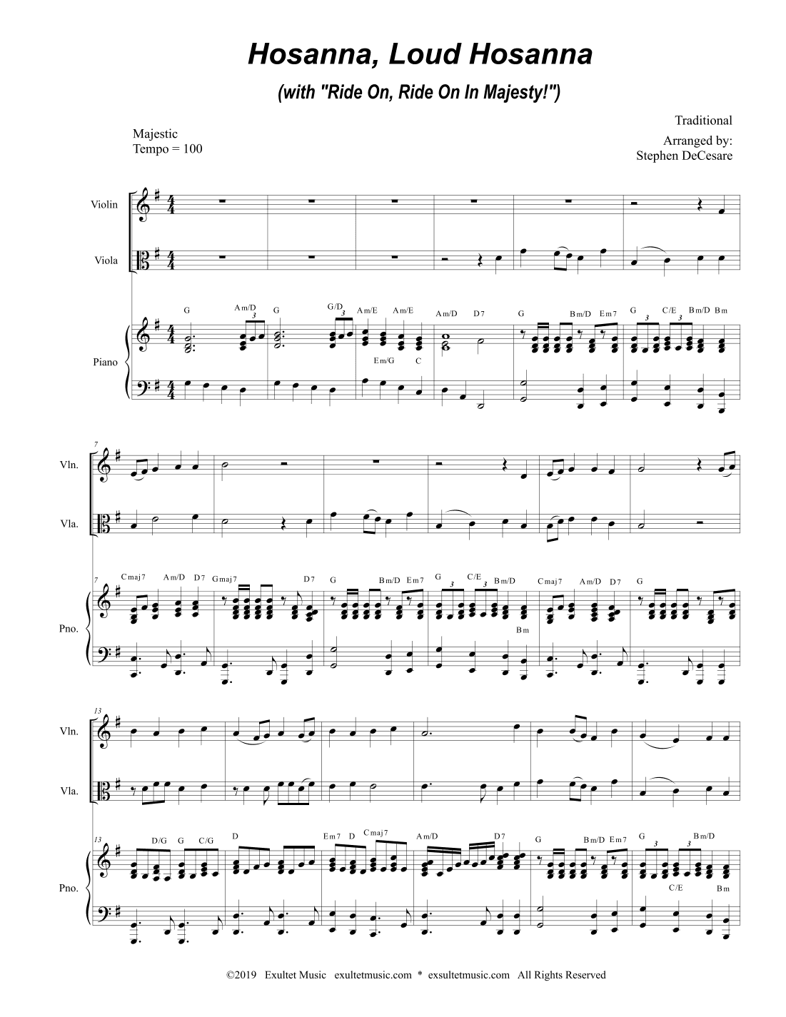 Hosanna, Loud Hosanna (with "Ride On, Ride On In Majesty!") (Violin and Viola - Alt. - Piano) (arr. Stephen DeCesare)