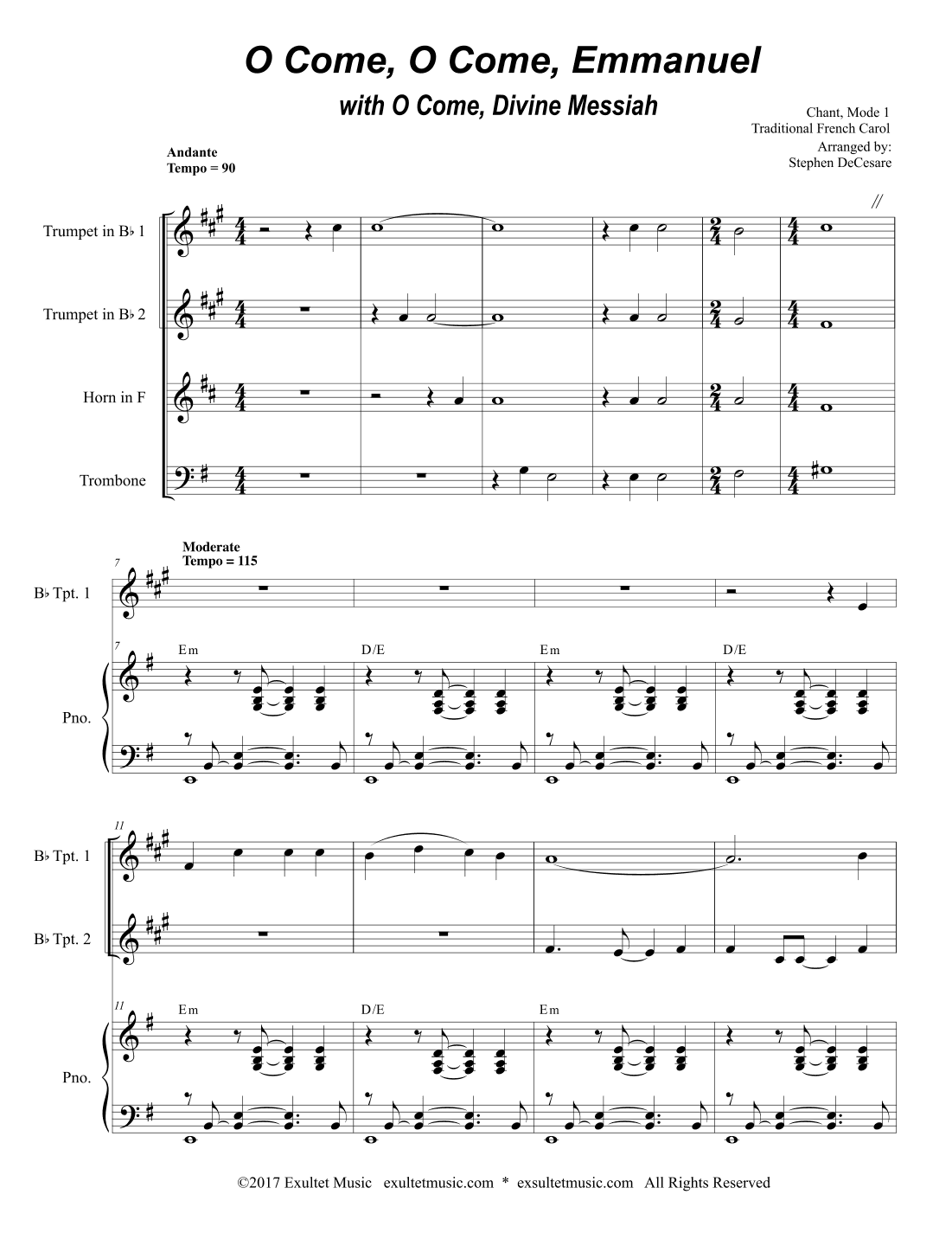 O Come, O Come, Emmanuel (with "O Come, Divine Messiah") (Brass Quartet and Piano) (arr. Stephen DeCesare)