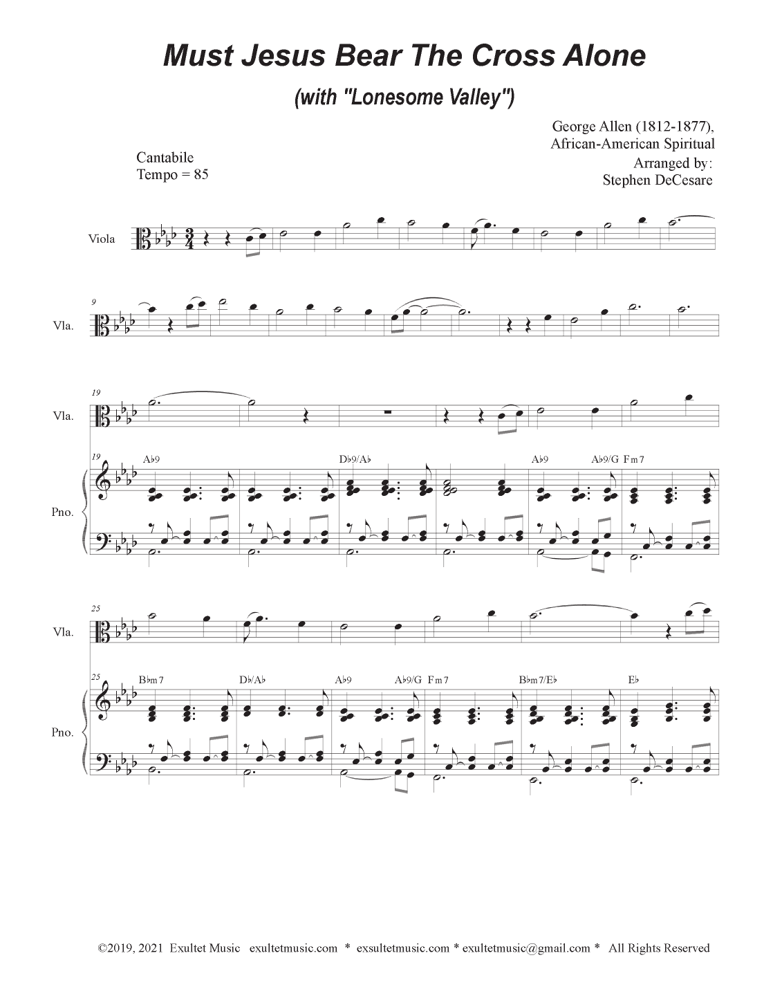 Must Jesus Bear The Cross Alone (with "Lonesome Valley") (Viola solo and Piano) (arr. Stephen DeCesare)