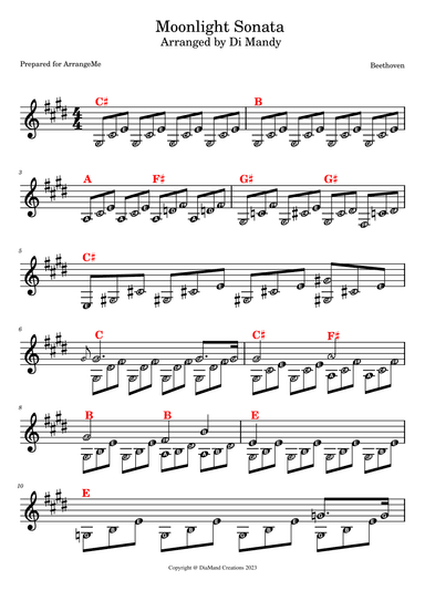 Moonlight Sonata 1st movement (arr. Copyright @ DiaMand Creations 2023)