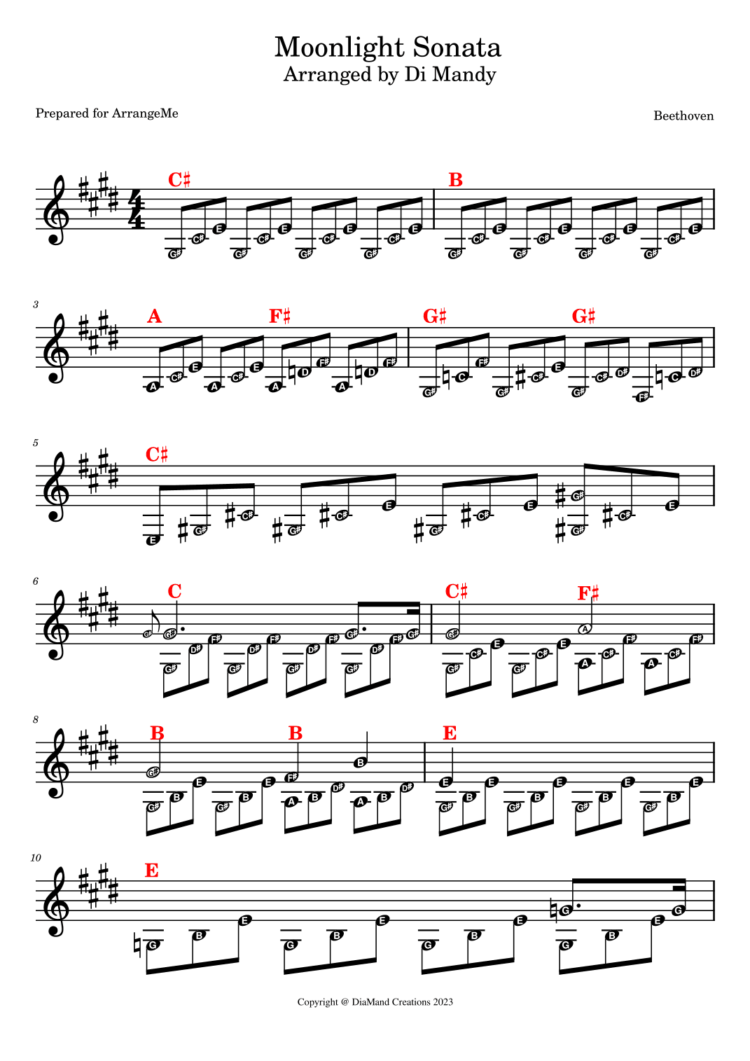 Moonlight Sonata 1st movement (arr. Copyright @ DiaMand Creations 2023)