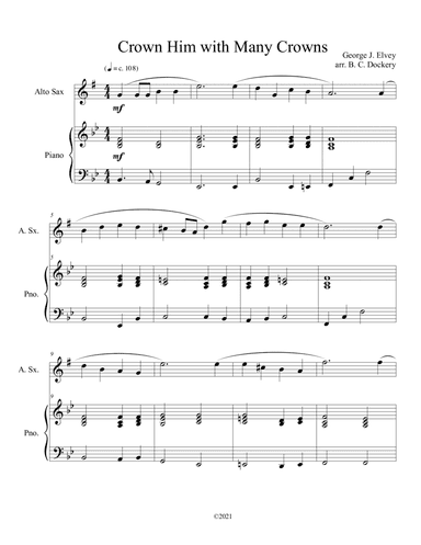 Crown Him with Many Crowns (alto sax solo) with optional piano accompaniment (arr. B. C. Dockery)