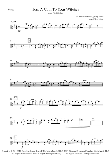 Toss A Coin To Your Witcher (arr. Fabio Britto)