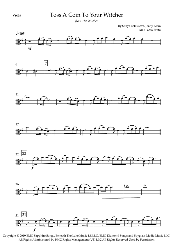Toss A Coin To Your Witcher (arr. Fabio Britto)