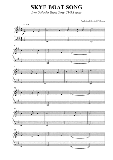 SKYE BOAT SONG - from Outlander Theme Song - STARZ series - EASY PIANO (arr. Flavio Regis Cunha)