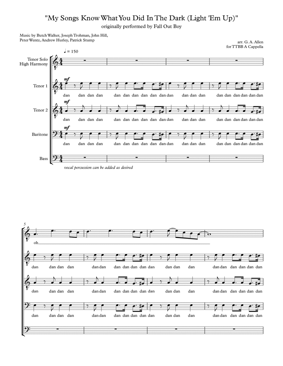 My Songs Know What You Did In The Dark (light Em Up) (arr. G. A. Allen)