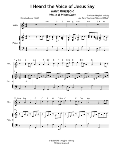 I Heard the Voice of Jesus Say (Violin & Piano) (arr. Carol Troutman Wiggins)