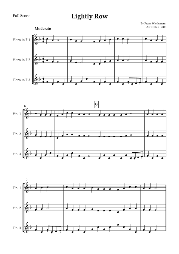 Lightly Row for Horn in F Trio (arr. Fabio Britto)