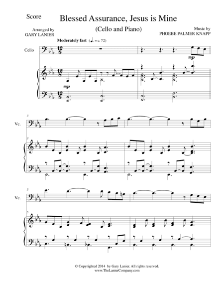 BLESSED ASSURANCE (Cello/Piano and Cello Part) (arr. Gary Lanier)