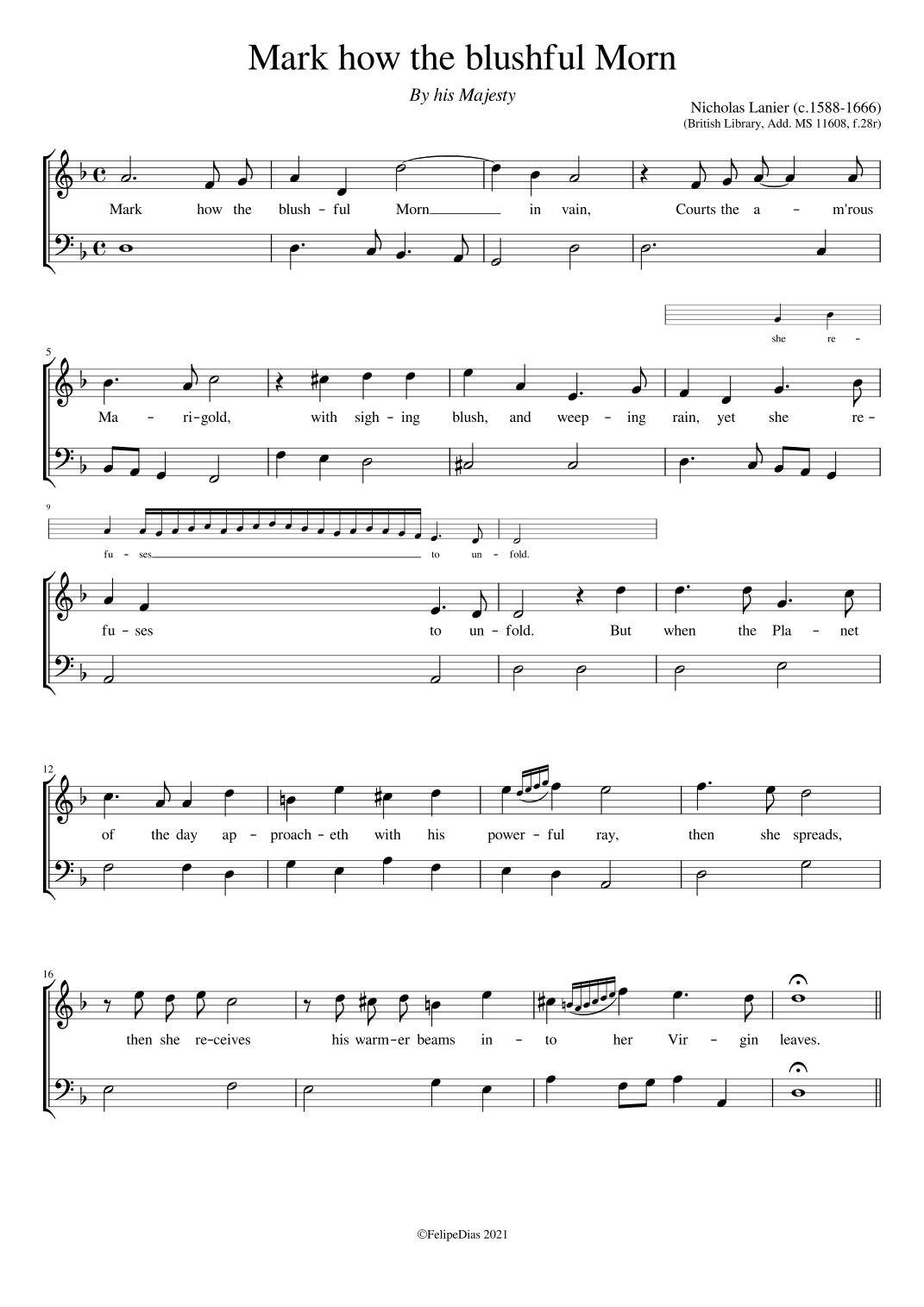 Mark how the blushful morn (The Marigold) (arr. Early Music Scores)