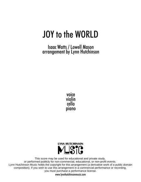 Joy to the World (Voice / Piano Trio) (arr. Lynn Hutchinson)